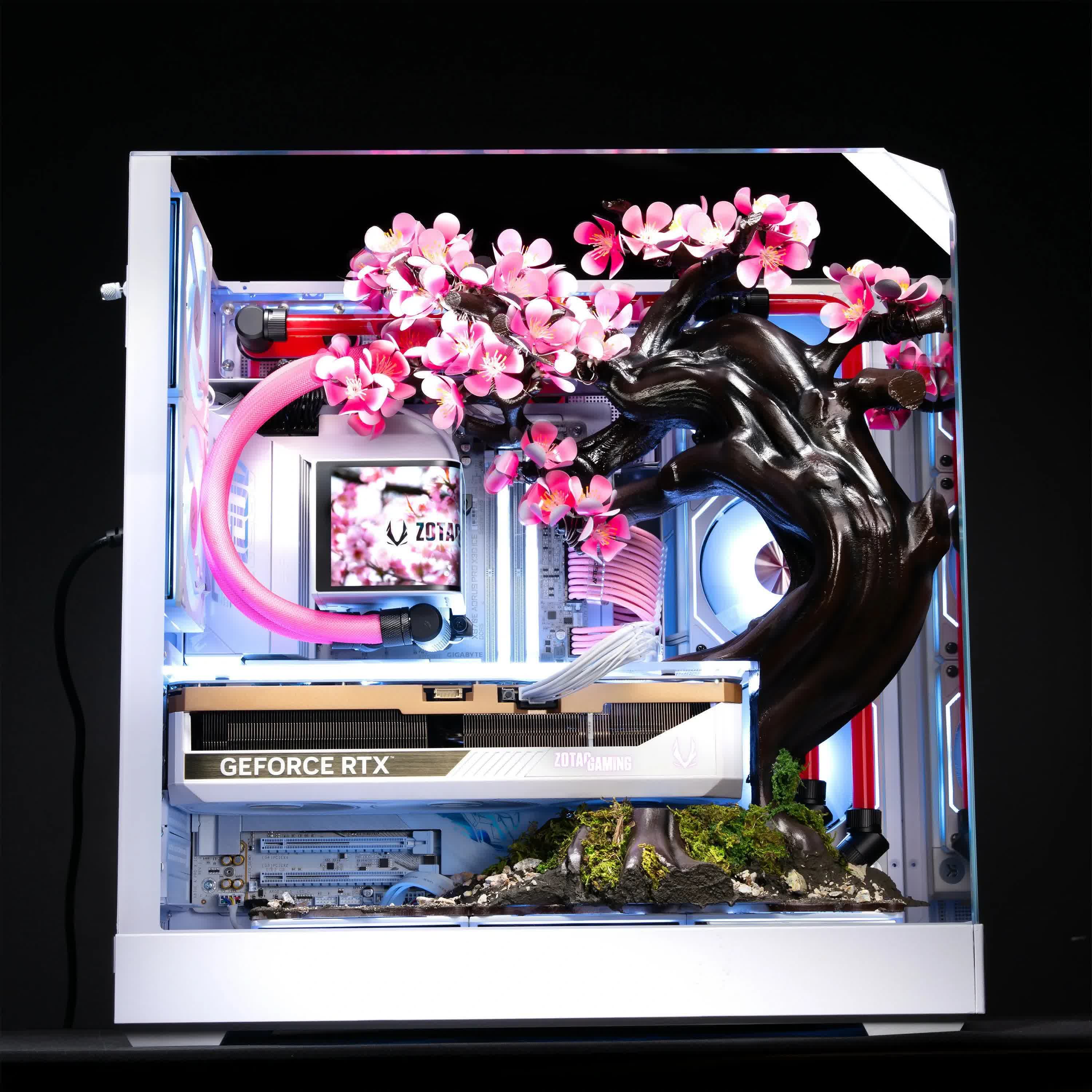 This $14,200 RTX 5080 gaming PC has 70 metal cherry blossoms that open when it gets hot