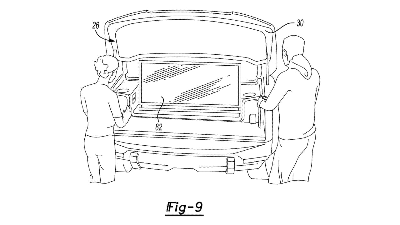 Ford Patent Reveals A Front Tailgate Trunk With A Fold Down TV