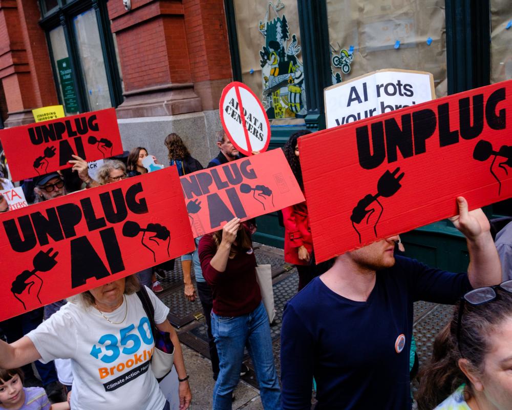 Climate protesters say tech companies, not AI, are the real ‘danger to humankind’ – and the planet