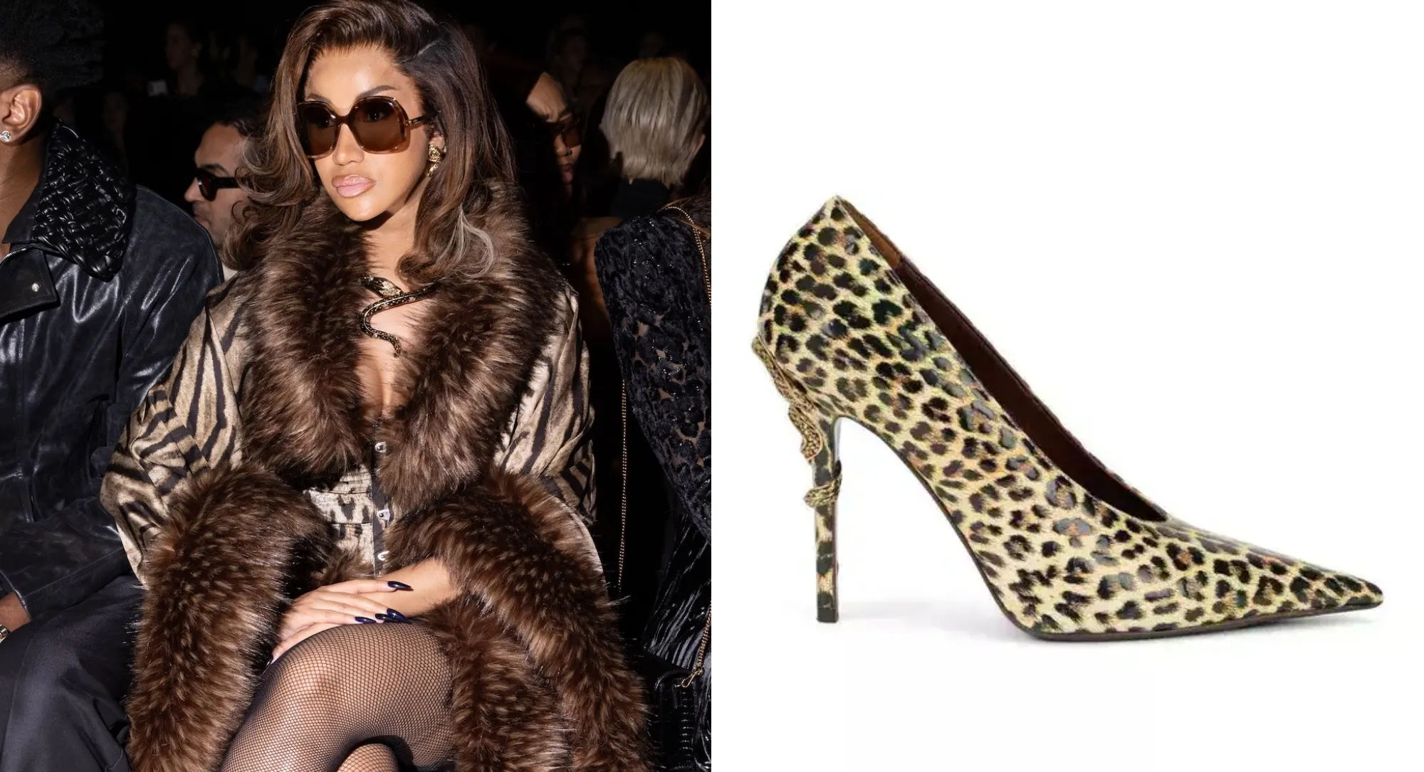 Cardi B Slides Into Wildlife-inspired Pumps to Sit Front-row at Roberto Cavalli’s Spring 2027 Milan Show