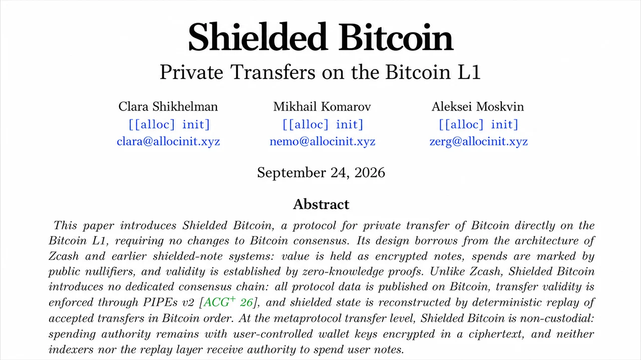 Shielded Bitcoin Proposal Aims to Bring Privacy to Bitcoin L1