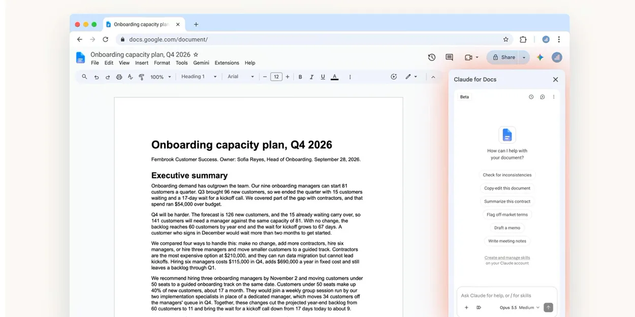 Claude launches Google Docs, Sheets, and Slides integration with sidebar and more