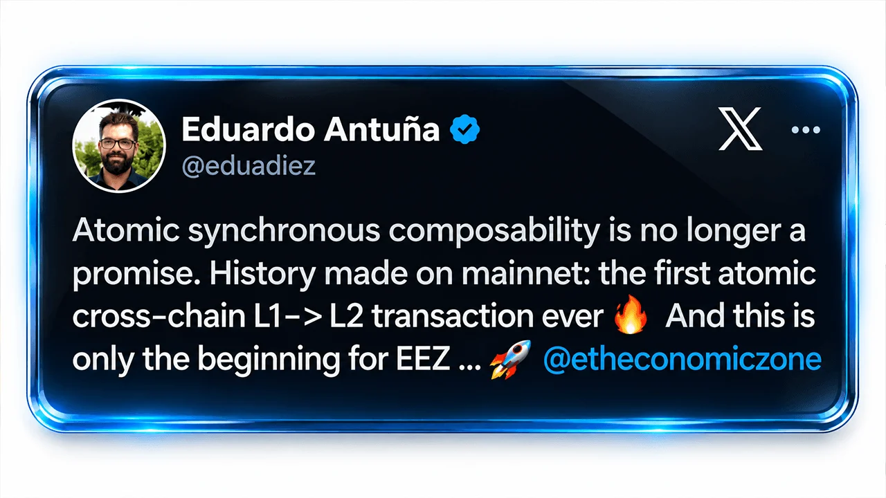 Ethereum Economic Zone Runs Atomic L1-L2 Transfer on Mainnet