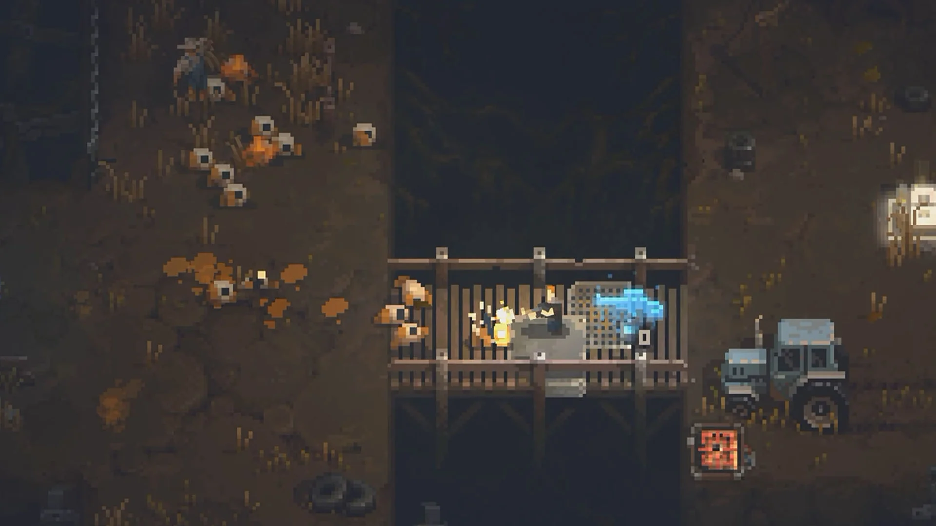 Volatiles takes the piece-by-piece map building of boardgames like Betrayal at House on the Hill and slaps a gory survival shooter on top of them