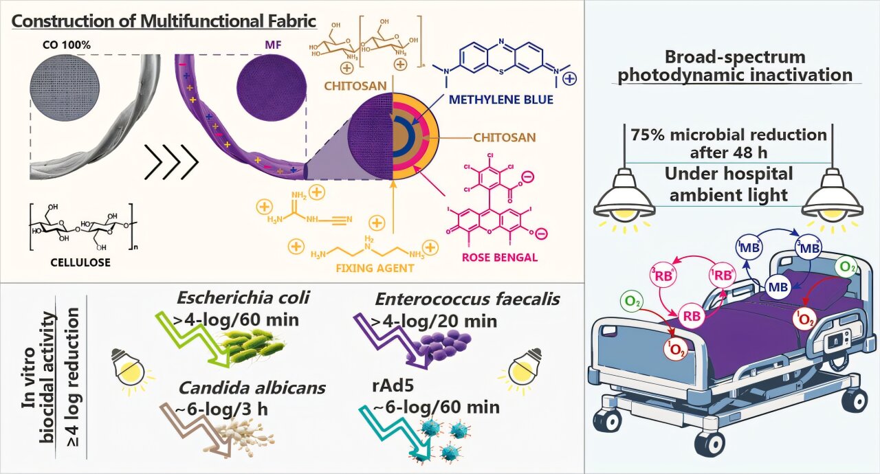 A self-disinfecting fabric eliminates bacteria, fungi and viruses in hospital settings