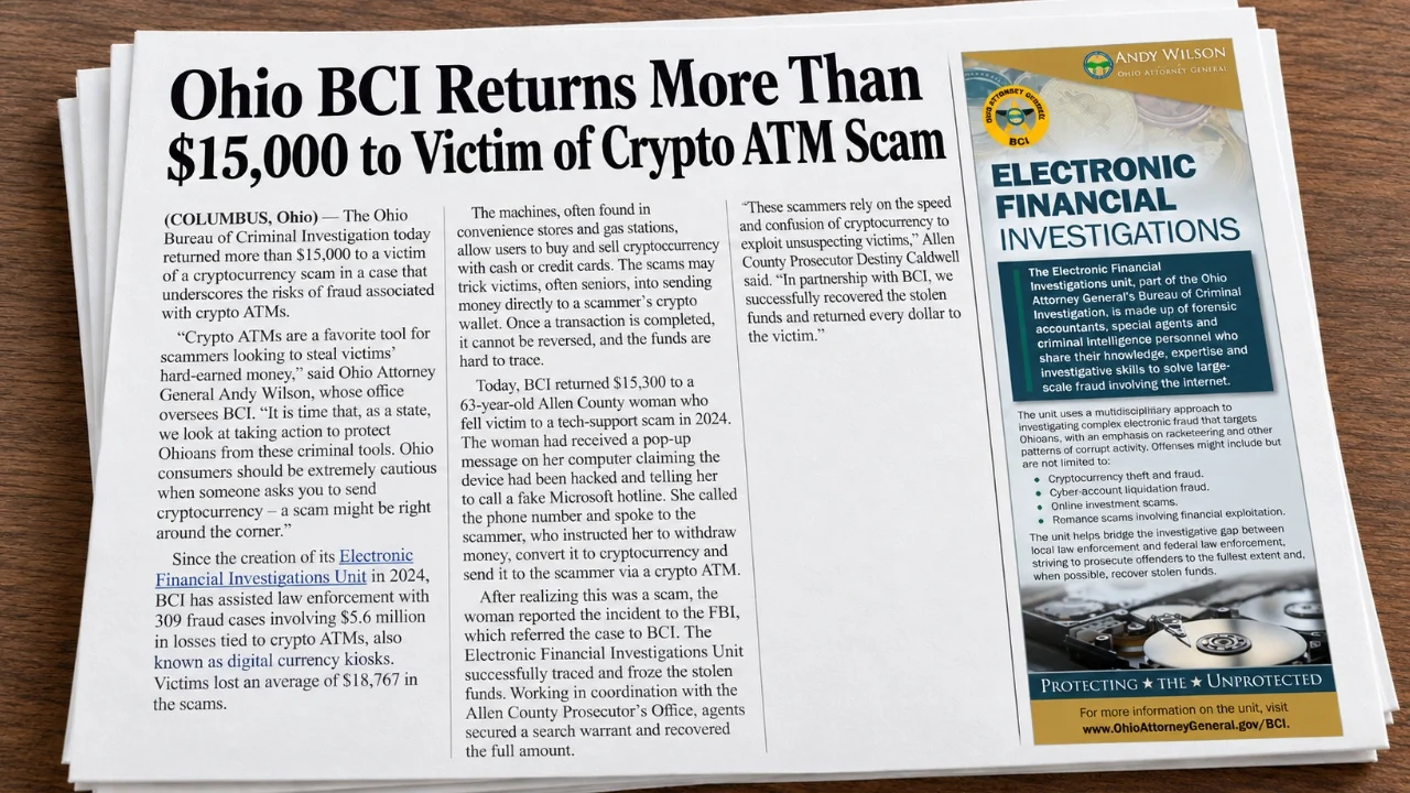 Ohio Returns $15,300 Lost at Crypto ATM in Fake Microsoft Scam