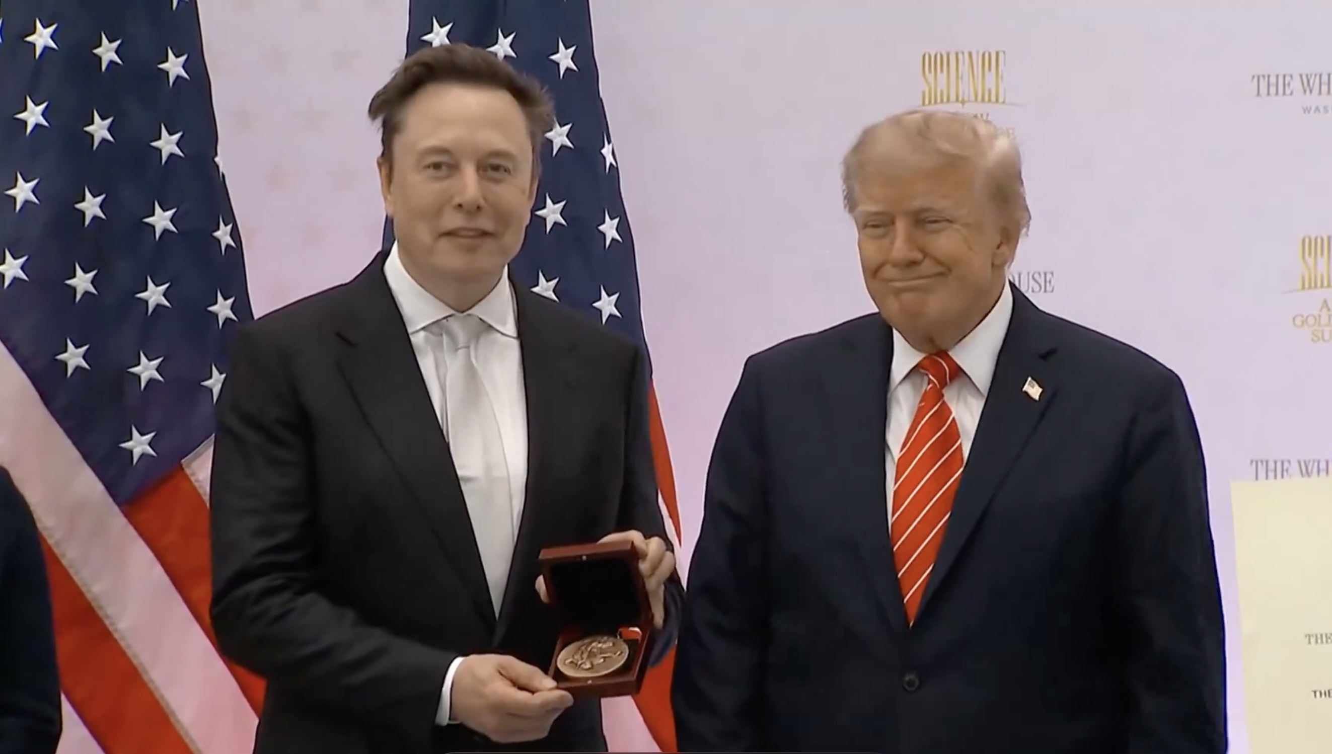 Trump presents Elon Musk with National Medal of Science, calls him “modern-day Thomas Edison”