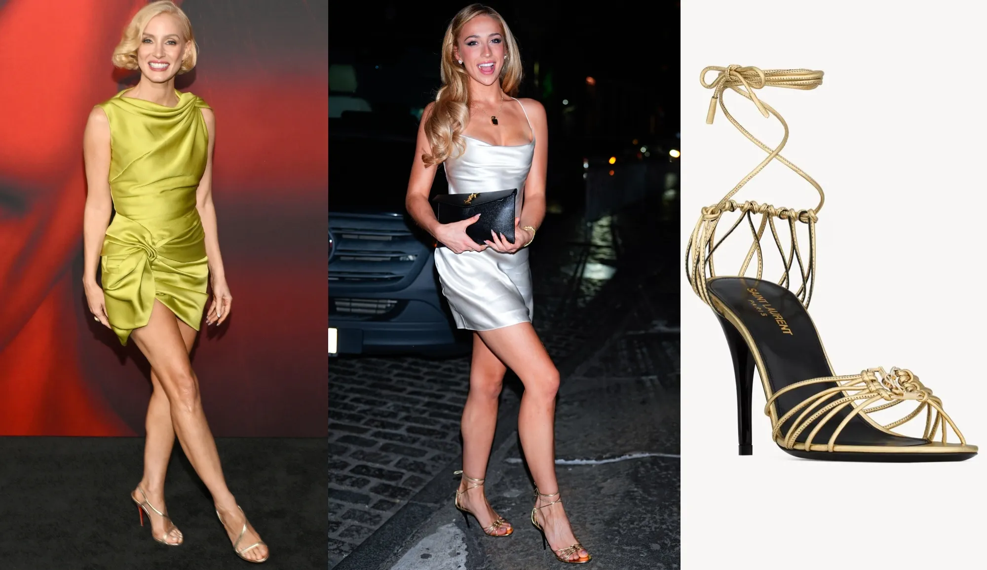 Jessica Chastain and Tate McRae Prove Satin Mini Dresses and Dainty Gold Sandals Work at Any Age