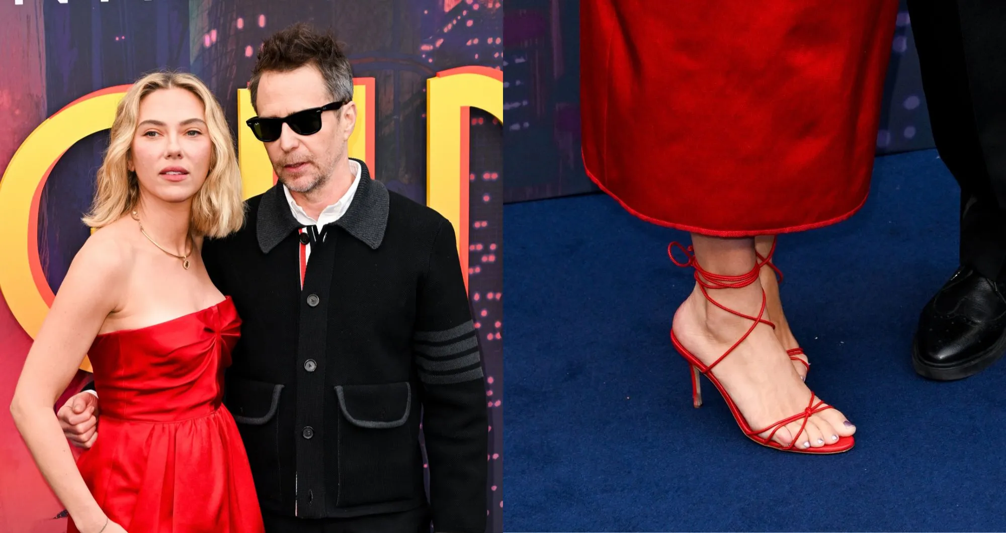 Scarlett Johansson Sports Strappy Manolo Blahnik Sandals During ‘Ray Gun’ Premiere