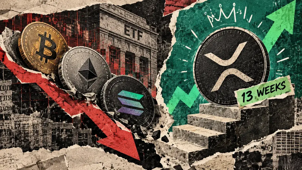 XRP ETFs extend a 13-week inflow streak as Bitcoin, Ethereum and Solana funds shed $1.25 billion