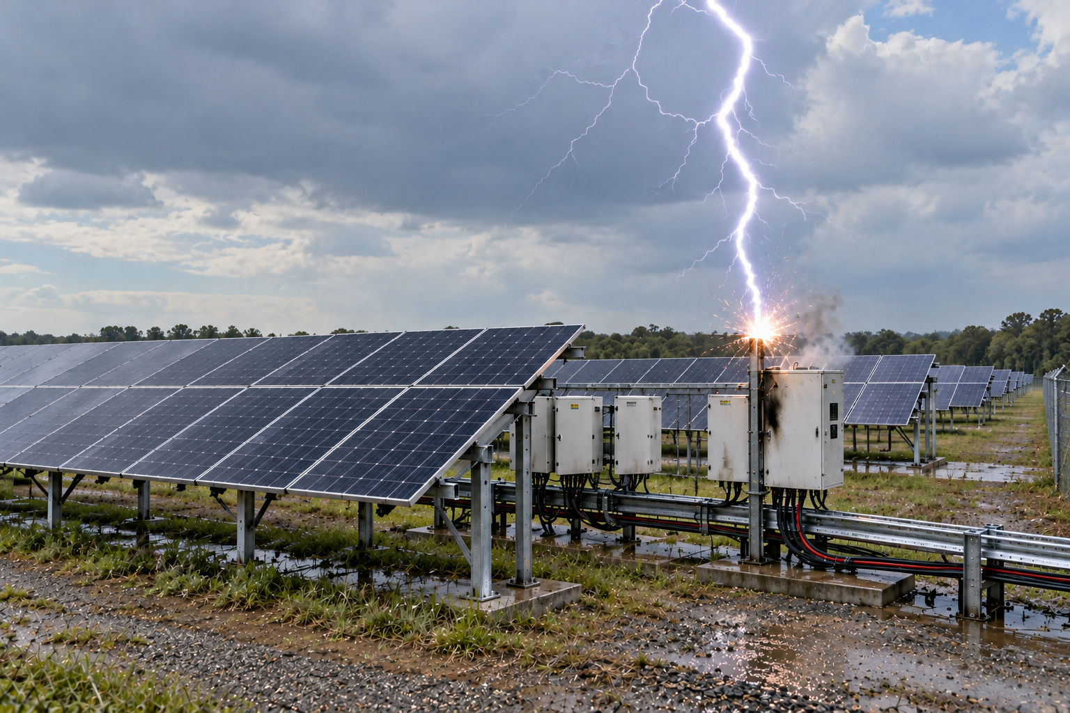 Multiple grounding points cut lightning-induced overvoltage in solar panels by up to 55%