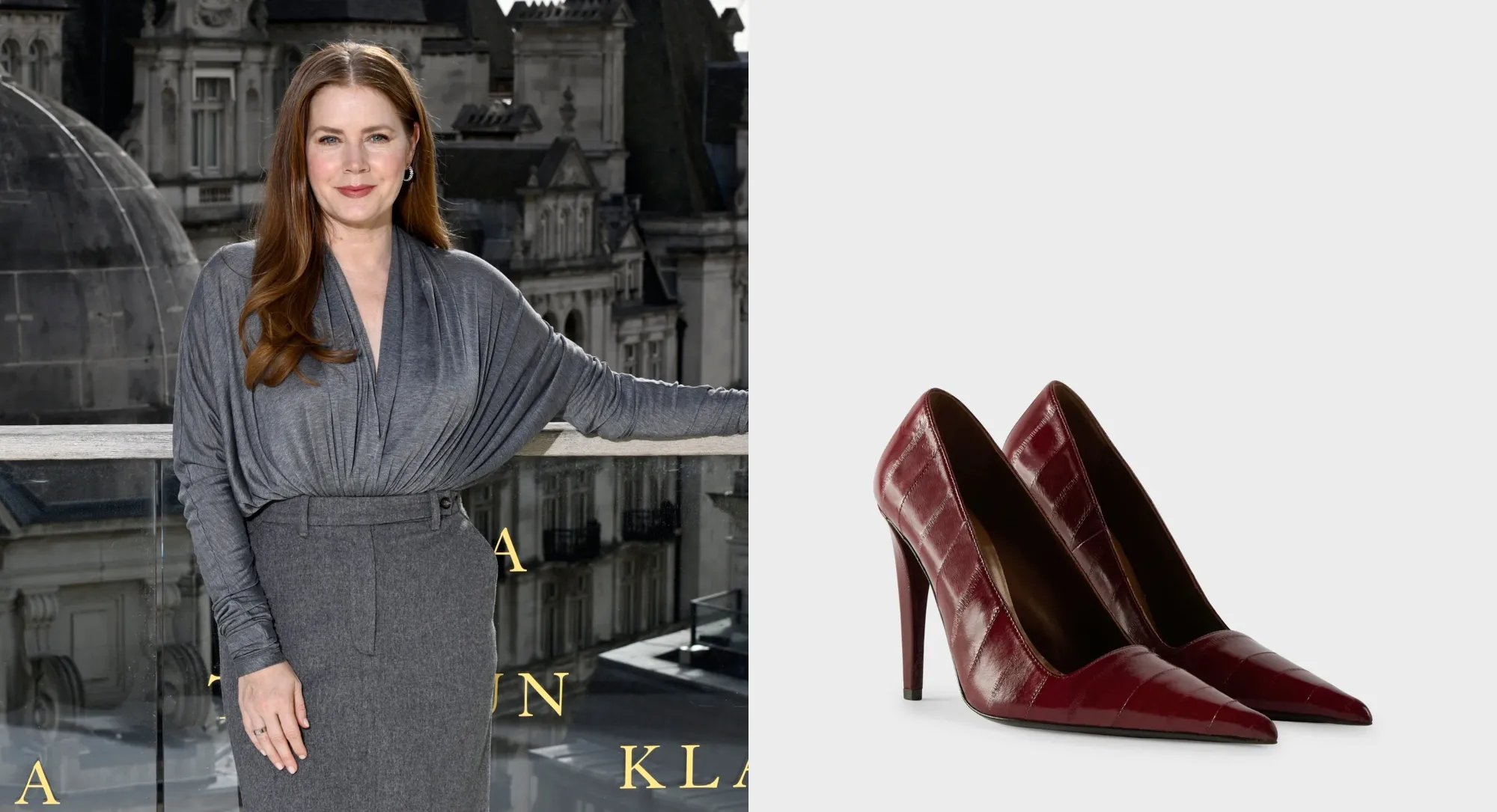 Amy Adams Blends Autumnal Neutrals in London With Co Look and Giuseppe Zanotti Pumps