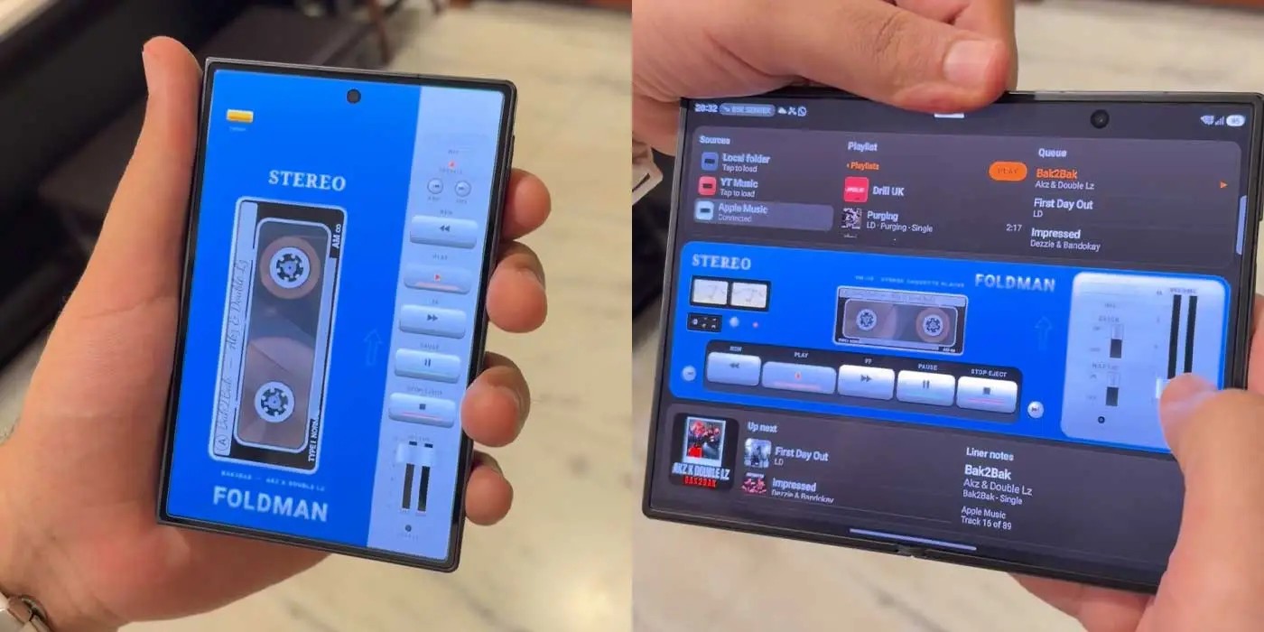 Someone made a Walkman music player for the Galaxy Z Fold 8, and it works with YouTube Music