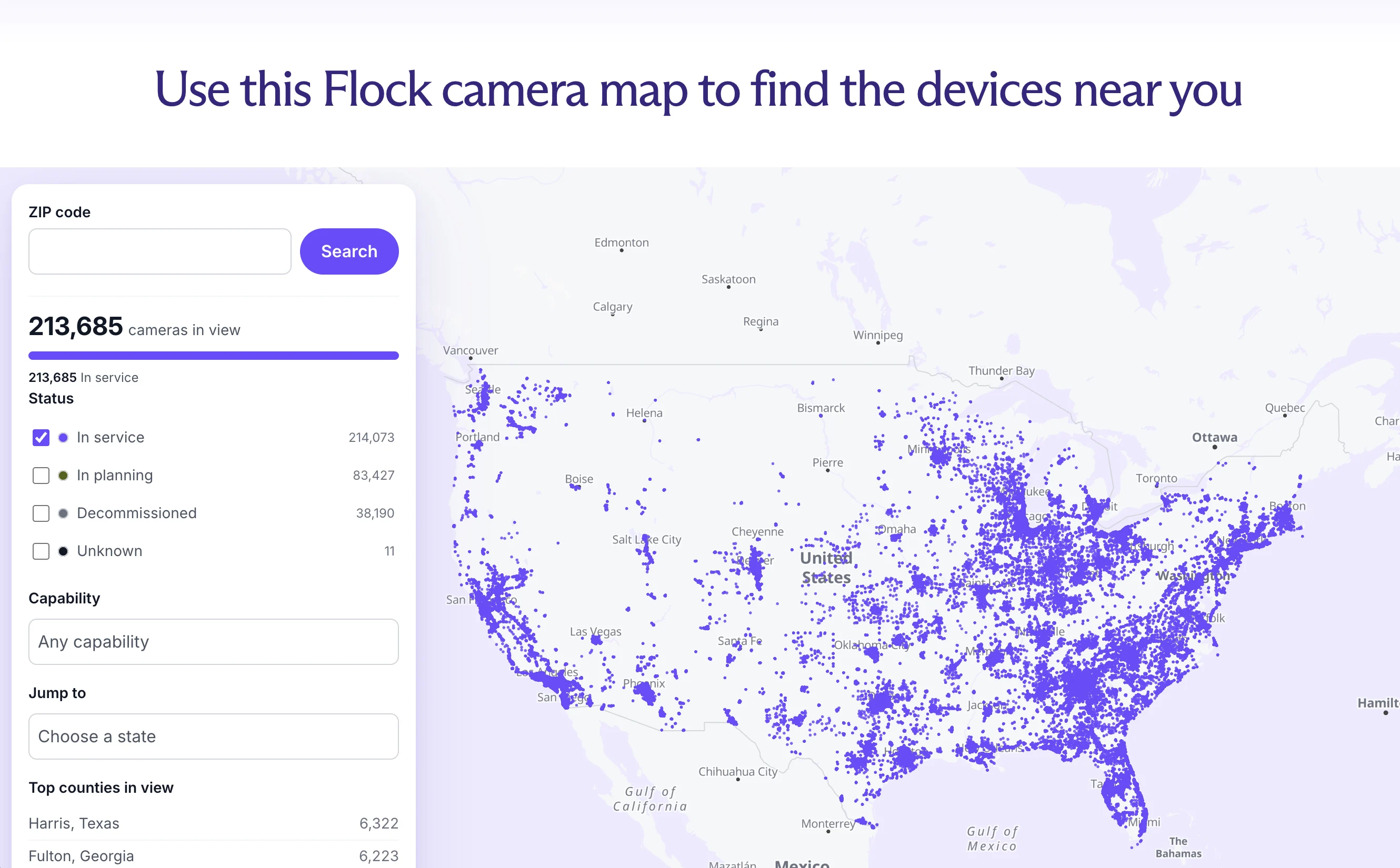 This Flock Camera map shows more than 300,000 devices