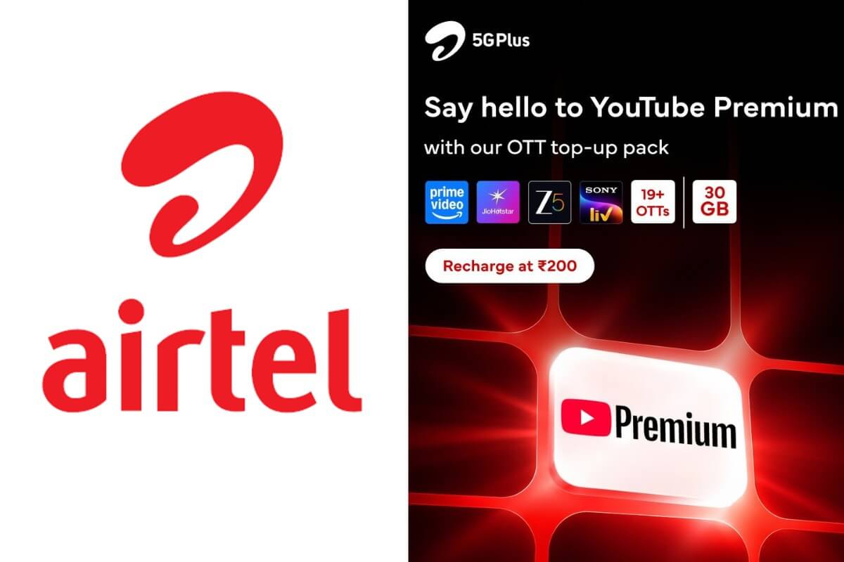Bharti Airtel Adds YouTube Premium to Rs 200 Prepaid OTT Pack With 30GB Data
