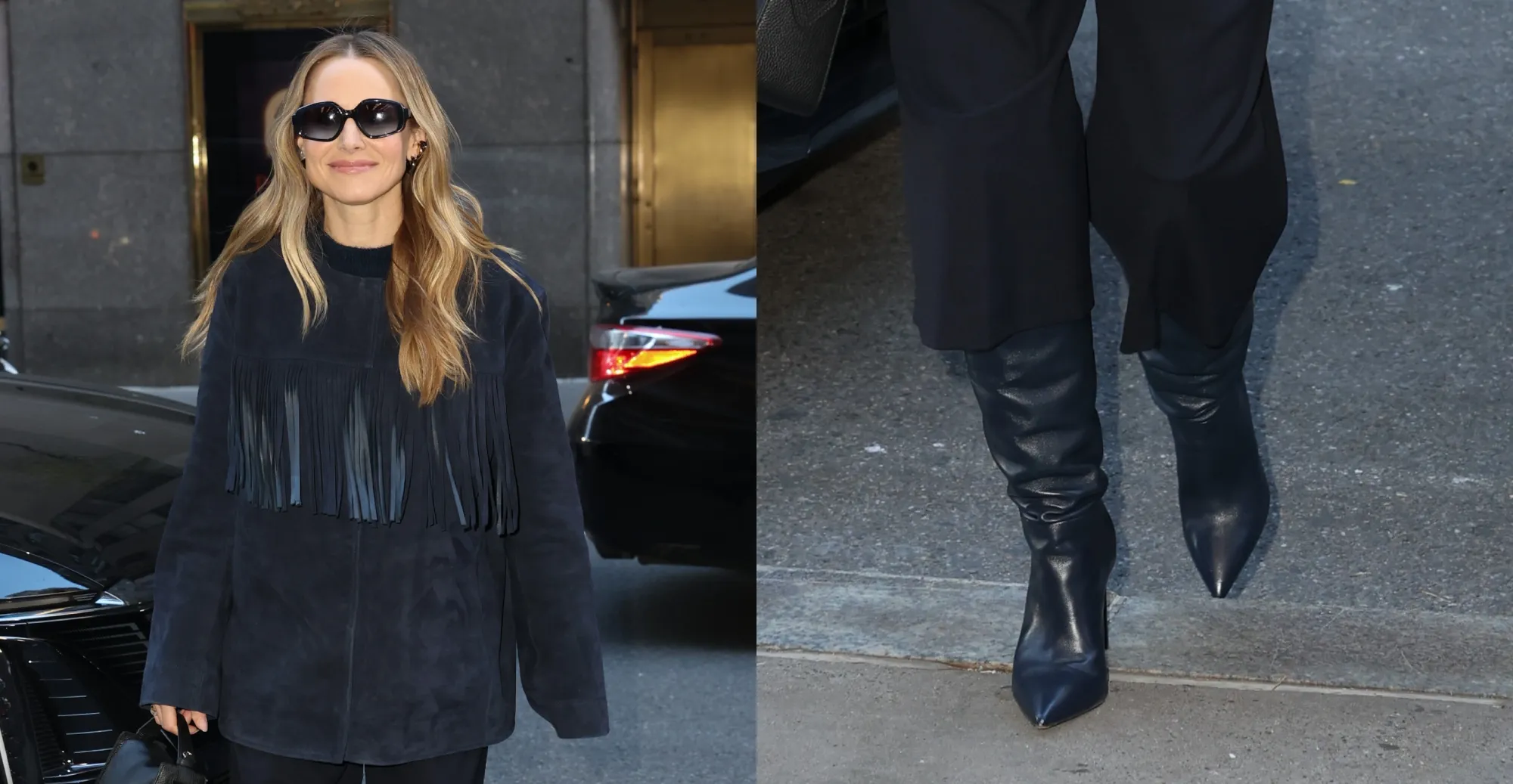 Kristen Bell Models a Creative Boots-and-Pants Combination in New York City