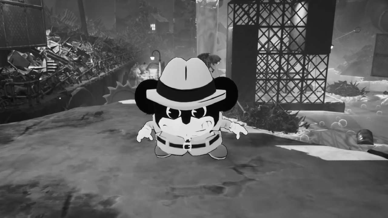 The mouse P.I. for hire from Mouse: P.I. For Hire joins the meat boy from Super Meat Boy 3D in gaming's latest indie crossover