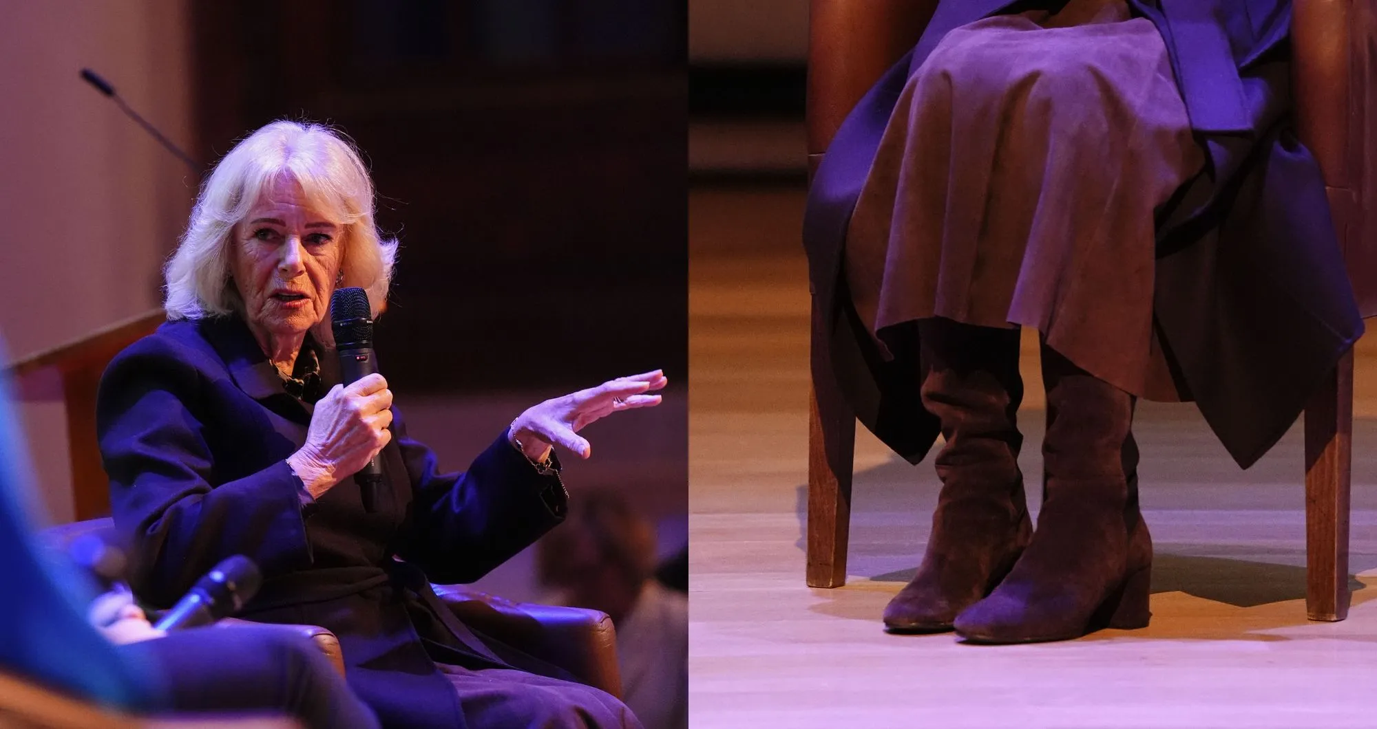 Queen Camilla Re-Wears Russell & Bromley Fall Chocolate Suede Boots at Ending Violence Against Women and Girls Summit