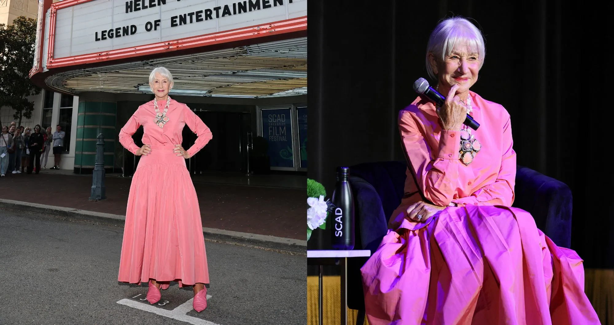 Dame Helen Mirren is Pretty in Pink Martin Grant Gown & Bottega Veneta Mules at 29th SCAD Savannah Film Festival