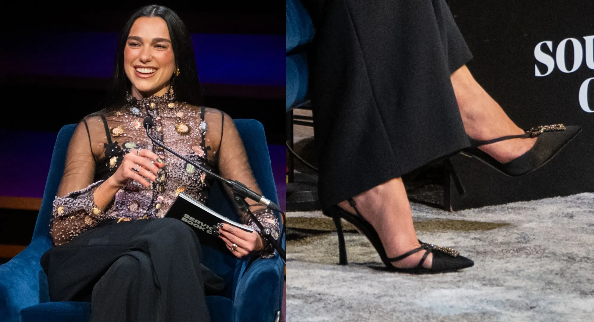 Dua Lipa Shows Off Strappy Schiaparelli Satin Shoes at the 2026 London Literature Festival