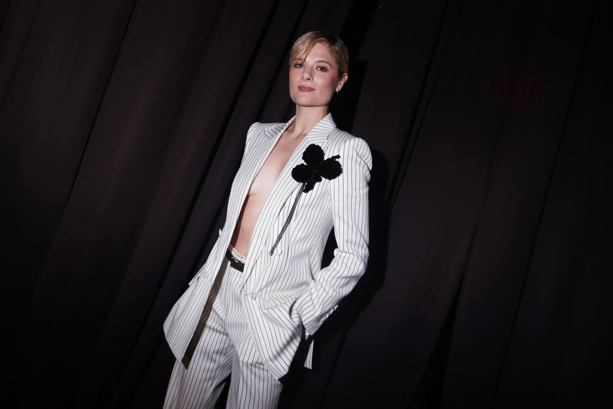 Louisa Jacobson Skips the Shirt in Haider Ackermann’s Pinstripe Tom Ford Suit at the 2026 WWD Honors