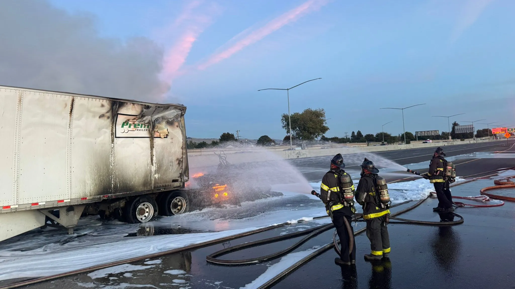 Tesla Semi catches fire on I-880 with no crash, closes freeway for 10 hours