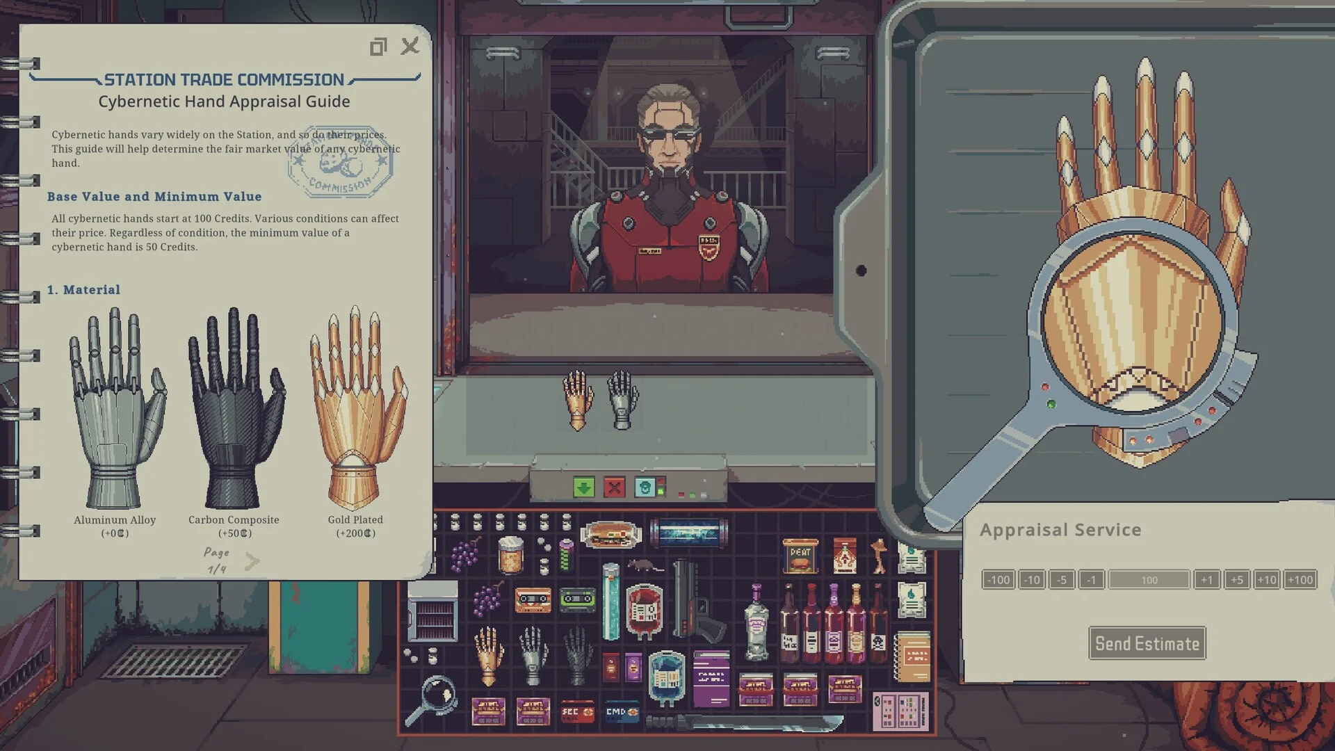 Cyberpunk trading sim Probably Stolen is about running a kiosk in a space station full of gangs, megacorps, and secret rogue cyborgs