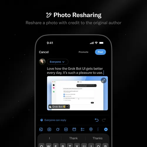 X lets users share credit on reposted images