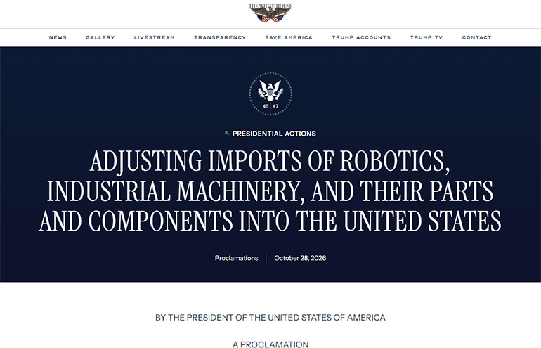 White House makes Section 232 determination regarding foreign-made robots