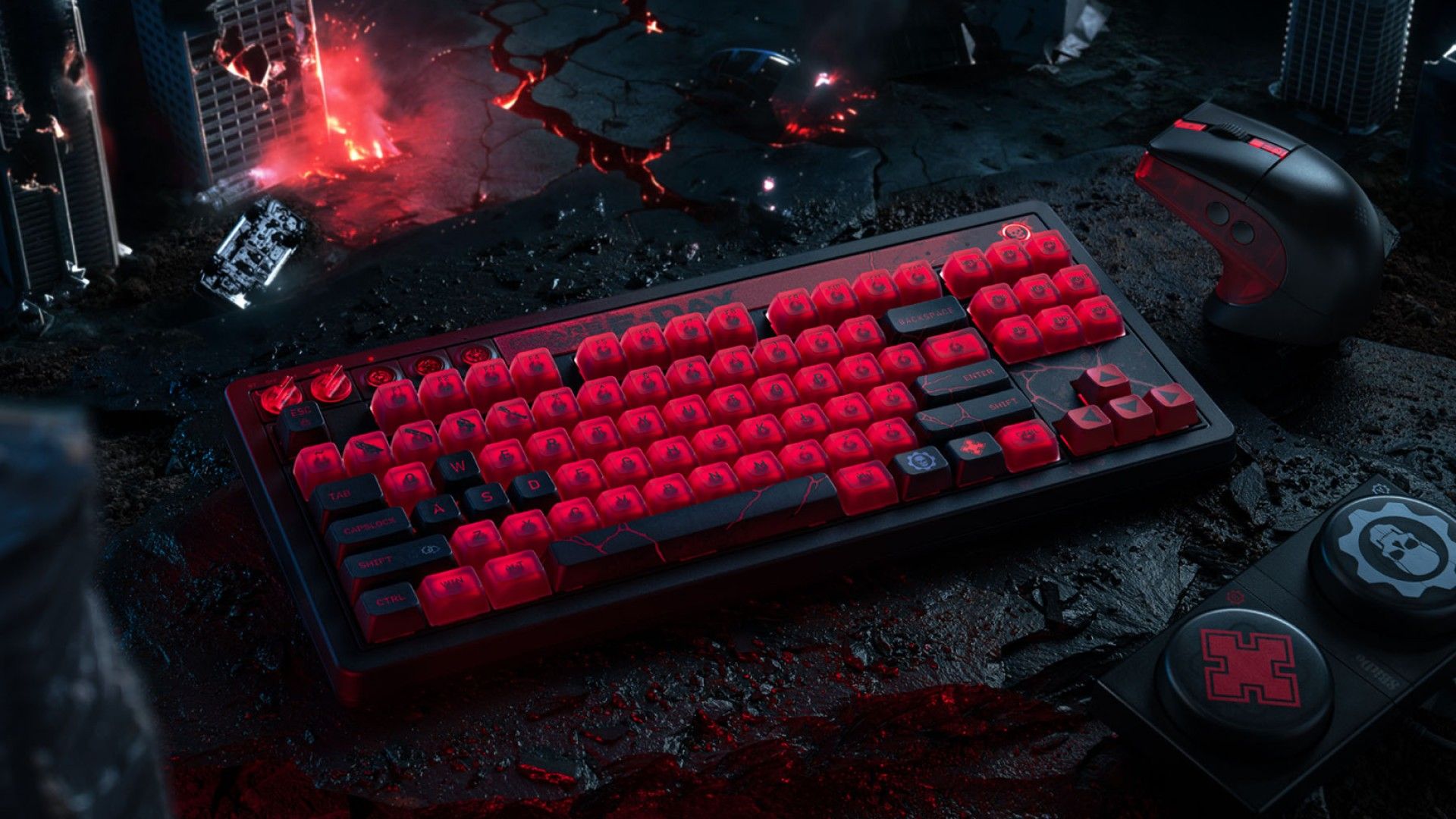 8BitDo just launched its Gears of War PC gaming roster, complete with giant Crimson Omen and Locust macro buttons