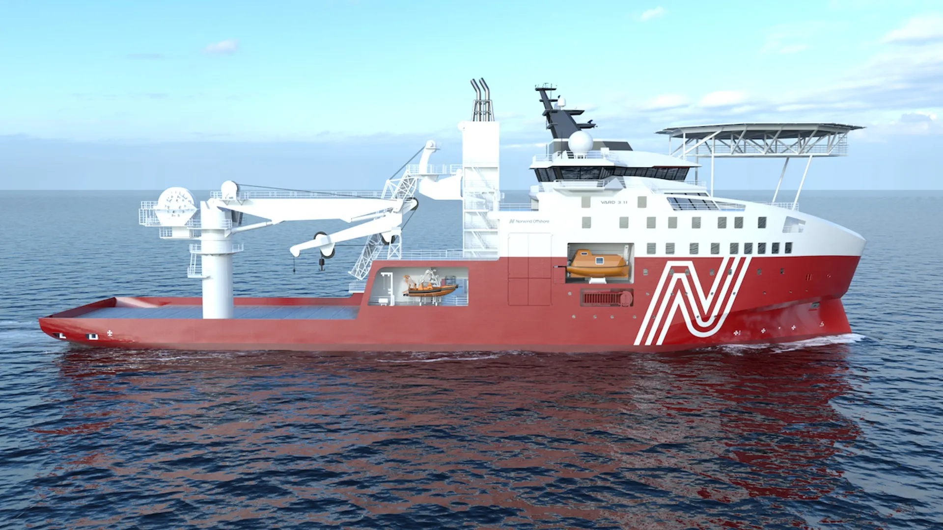 Giant 366-foot energy construction vessel hits water with massive 150-ton crane